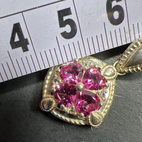 Sterling Silver Pink Heart Gemstones Pendant Necklace 9.3g