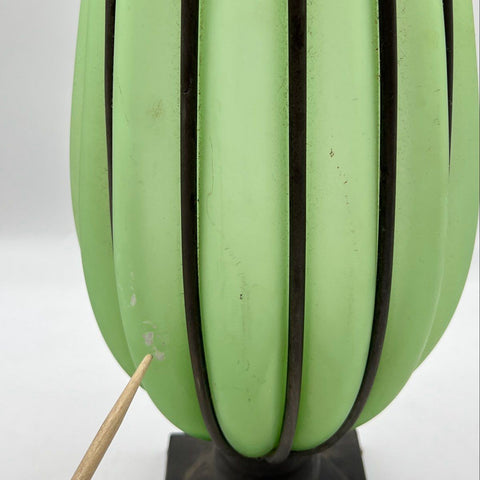 Vintage Green Satin Glass Caged Metal Frame Pedestal Vase 18 Inch Large