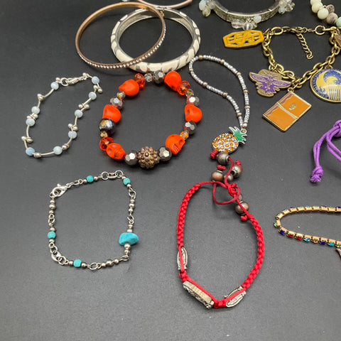 Vintage Mid-Century Bracelet Lot 33 Beaded Bangle Charm Cuff Mixed