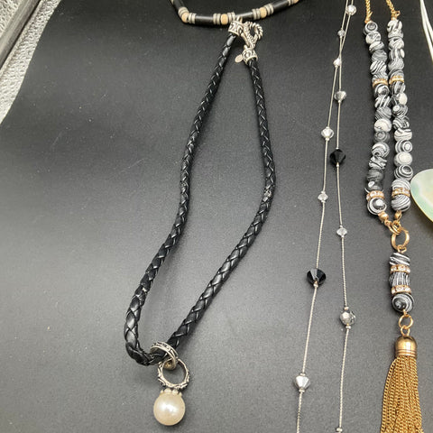 Costume Jewelry Necklace Lot of 11 Vintage to Modern Styles Agate Shell Tassel