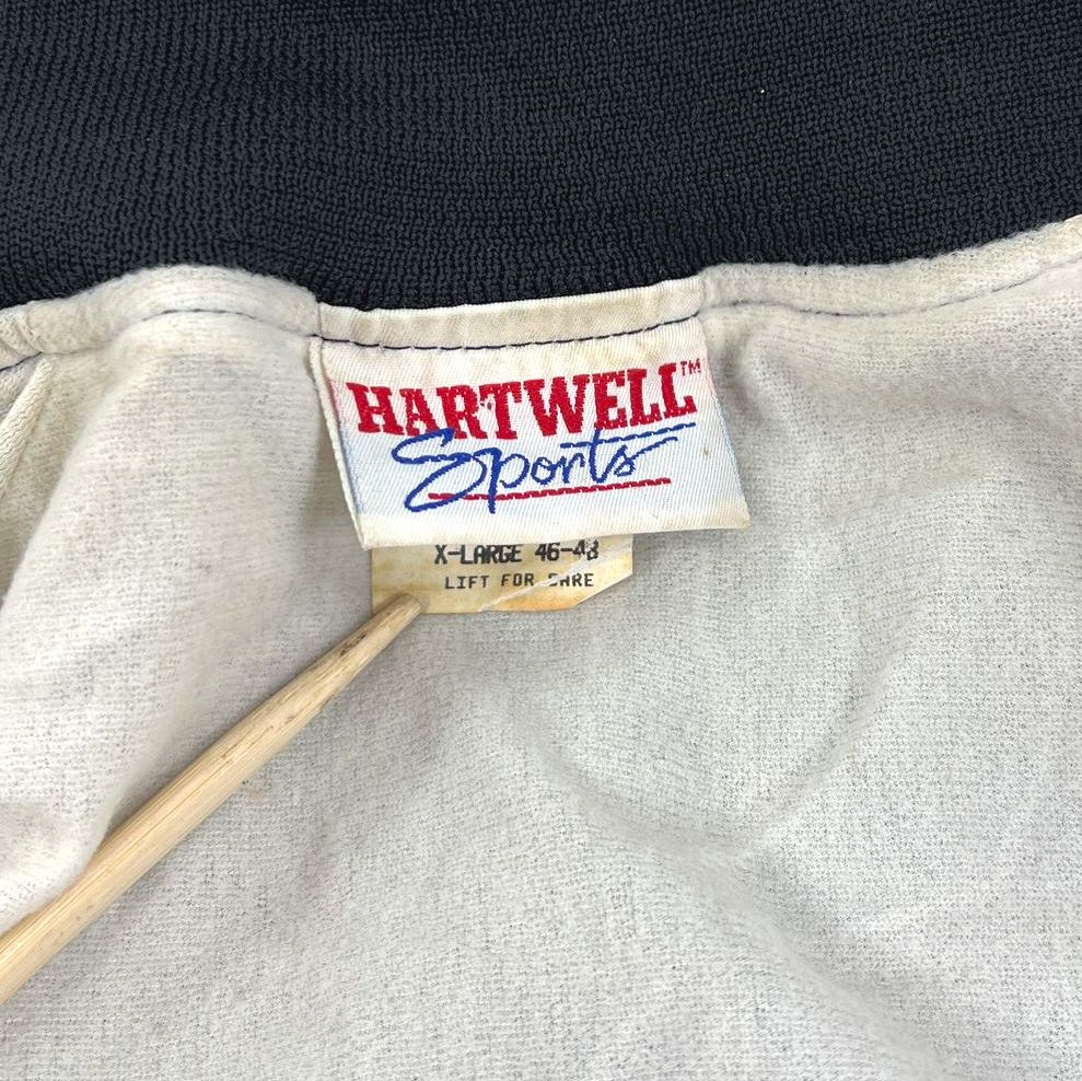 Vintage Hartwell Sports PPC Logo Bomber Jacket Mens XL Black Nylon Snap Front