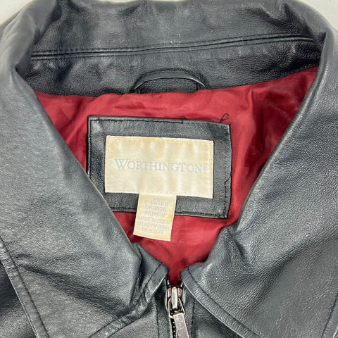 Vintage Y2K Worthington Black Genuine Leather Full Zip Jacket Women's M
