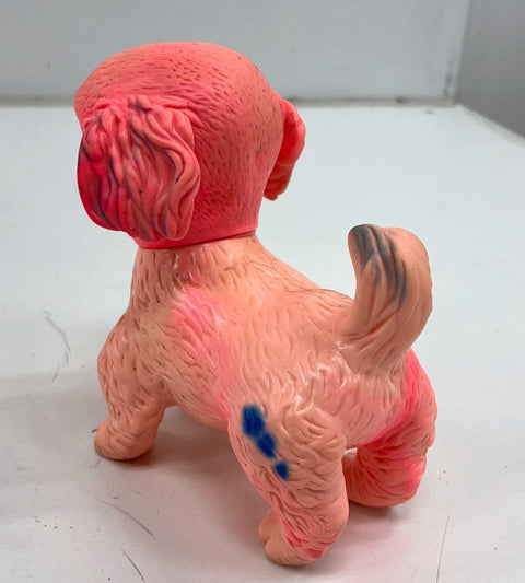 Vintage Rubber Squeak Toy Pink Red Dog Puppy Figurine Mid Century Kitsch