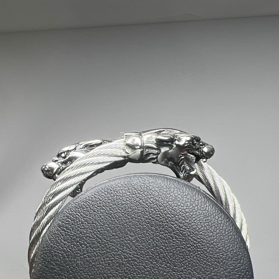 Big Cat Head Silver Tone Wrap Bracelet
