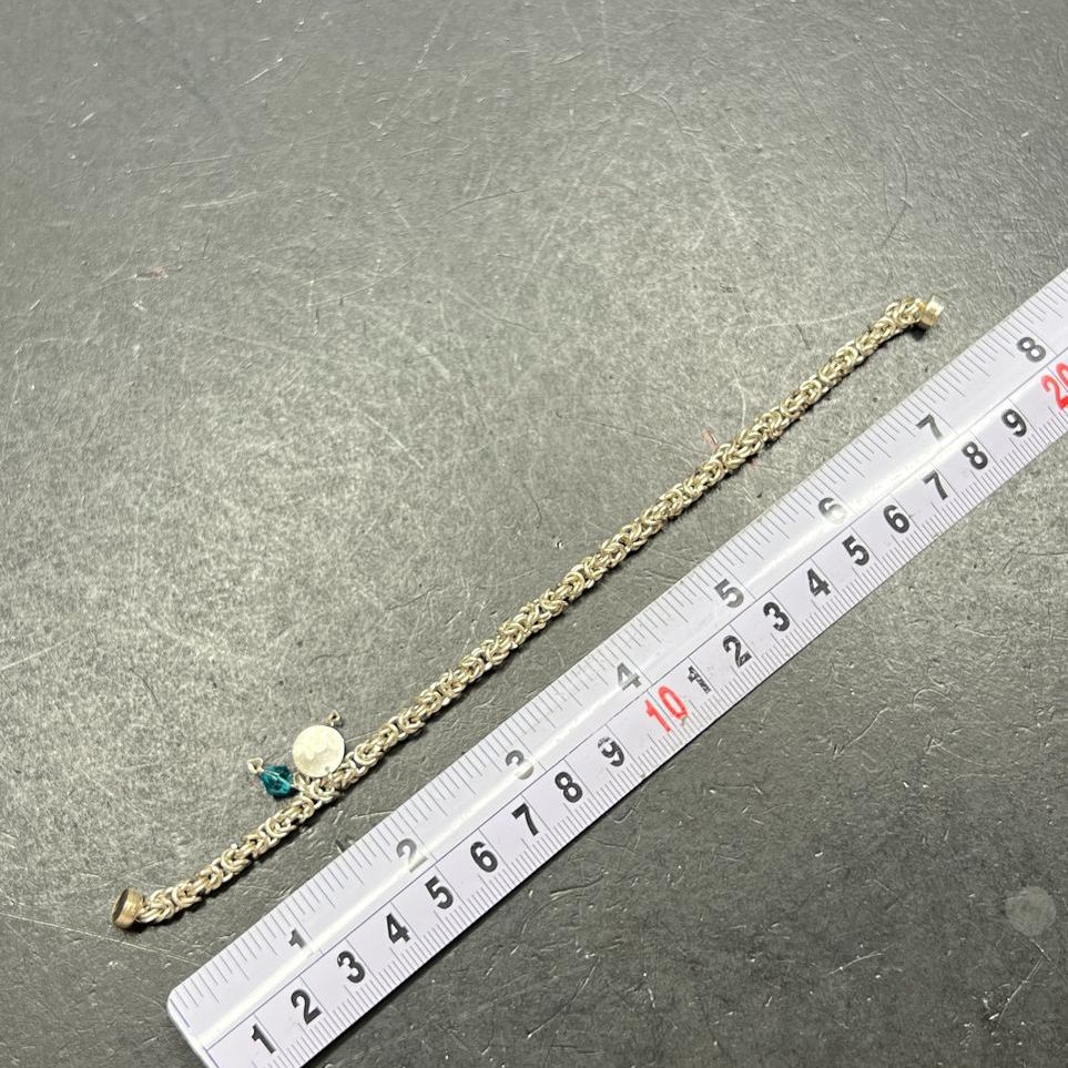 925 Sterling Silver Byzantine Chain Bracelet with Blue Rhinestone Beads