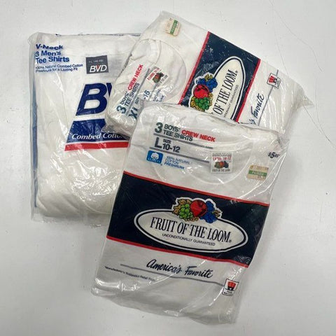 Vintage 90s Lot 3 NWT FOTL BVD T-Shirts Mens Boys Sz L XL NOS USA Made