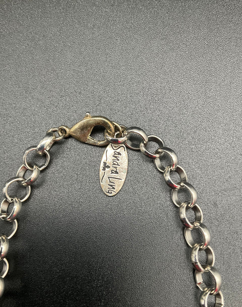 Sandra Ling Signed Silver Tone AB Crystal Chunky Statement Charm Necklace