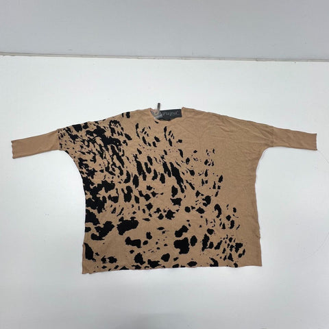 NWT Papa Vancouver Taupe Black Abstract Print Dolman Sweater Womens M