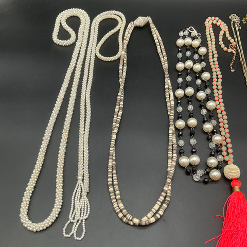 Boho Statement Tassel Faux Pearl Beaded Fashion Jewelry Lot of 8 Necklaces