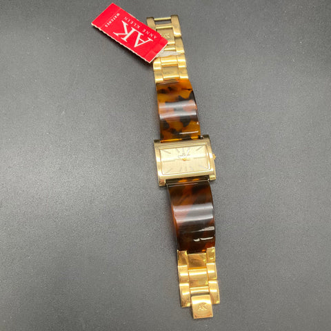 Anne Klein Gold Tone 10/7742 Rectangular Tortoise Resin Link Bracelet Watch