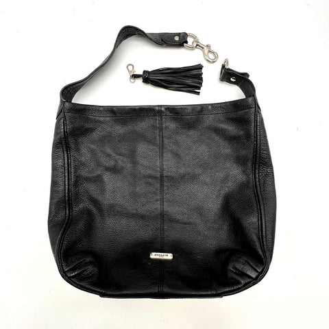 Coach Black Pebble Leather Daisy Hobo Shoulder Bag Large Silver Hardware