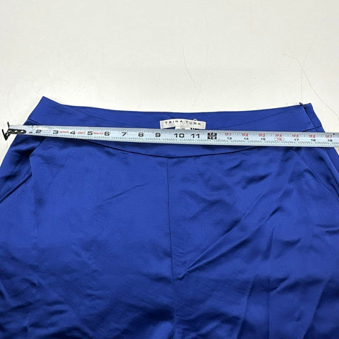 Trina Turk Women's Royal Blue Wide Leg Satin Side Zip Trousers NWT Sz 12