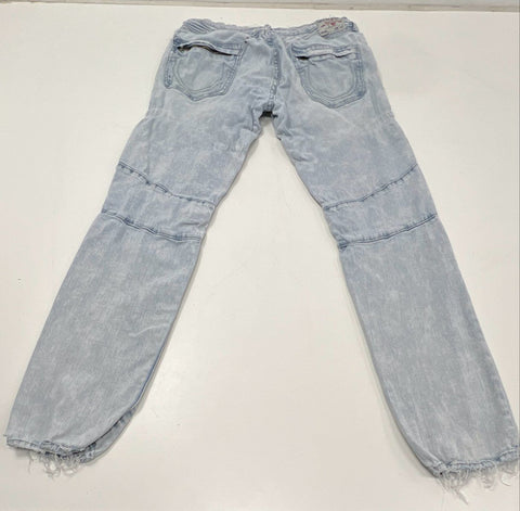 True Religion Men's Rocco Relaxed Skinny Light Wash Distressed Moto Jeans Sz 33