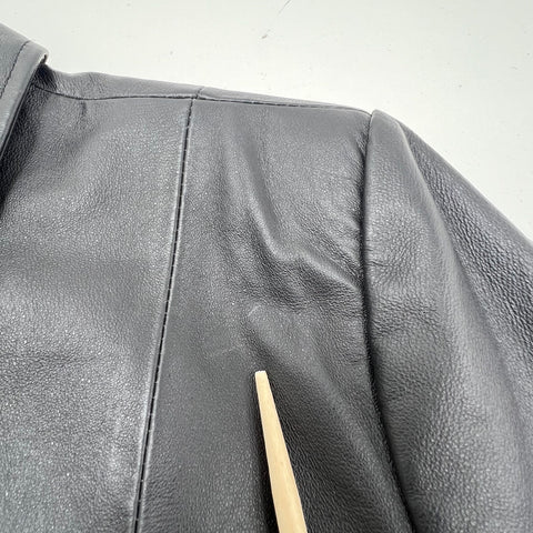 Croft & Barrow Black Genuine Leather Button Front Jacket Blazer Women's Size L