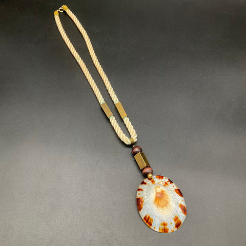 Vintage Nautical Natural Sea Shell Rope Necklace & Screw Back Earrings Set