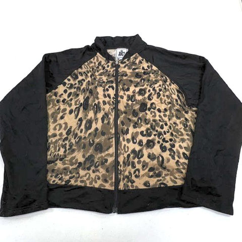 Juicy by Juicy Couture Black Tan Leopard Print Bomber Jacket Women's XL