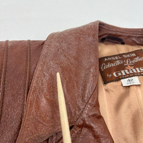 Vintage 70s Gittels Angel Skin Cabretta Leather Car Coat Jacket Sz 42