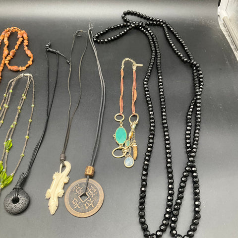 Bohemian Natural Material Necklace Lot 10pc Shell Seed Beaded Ethnic Coin