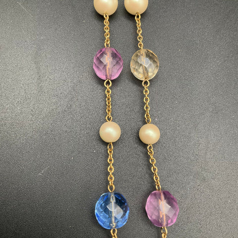 Carolee Gold Tone Faux Pearl Multi-Color Rhinestone Pave Ball Necklace 18"
