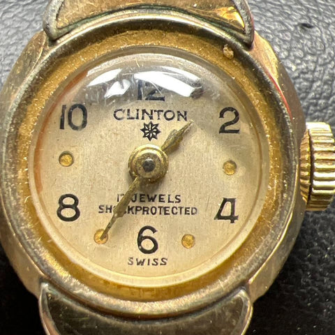 Vintage 10K Rolled Gold Plate Bezel Clinton Ladies Watch Ticking