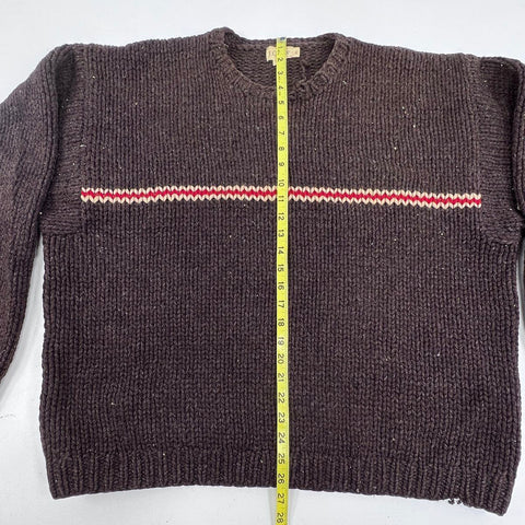 Vintage 90s J. Crew Men's Brown Chunky Wool Striped Crewneck Sweater Sz XL