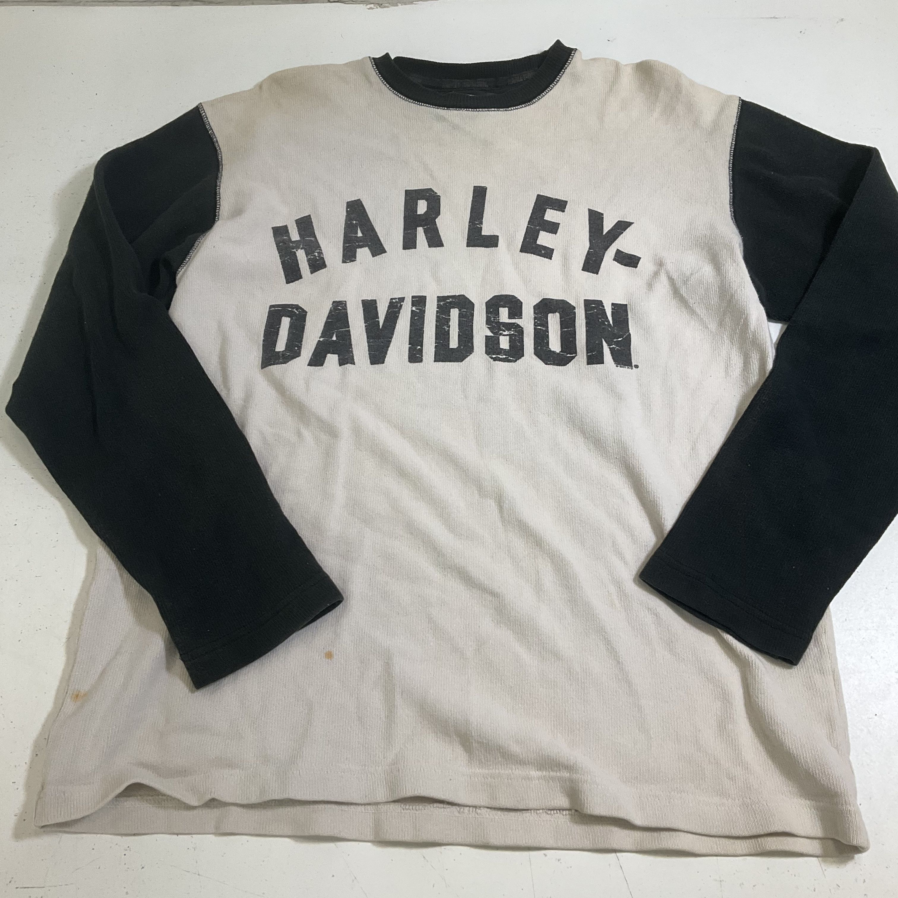 Vintage 2001 Harley-Davidson Waffle Thermal Crewneck Shirt Made in USA Sz M