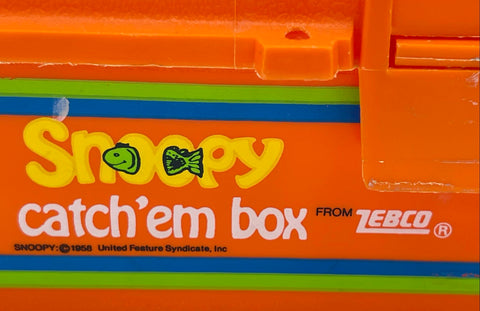 Vintage Snoopy Zebco Catch'em Box Orange Plastic Tackle Utility Box Woodstock