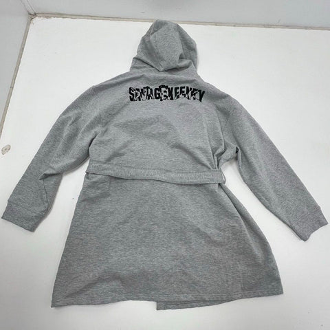 Savage X Fenty Women's Gray Hooded Robe Logo Belted NWT Size M/L