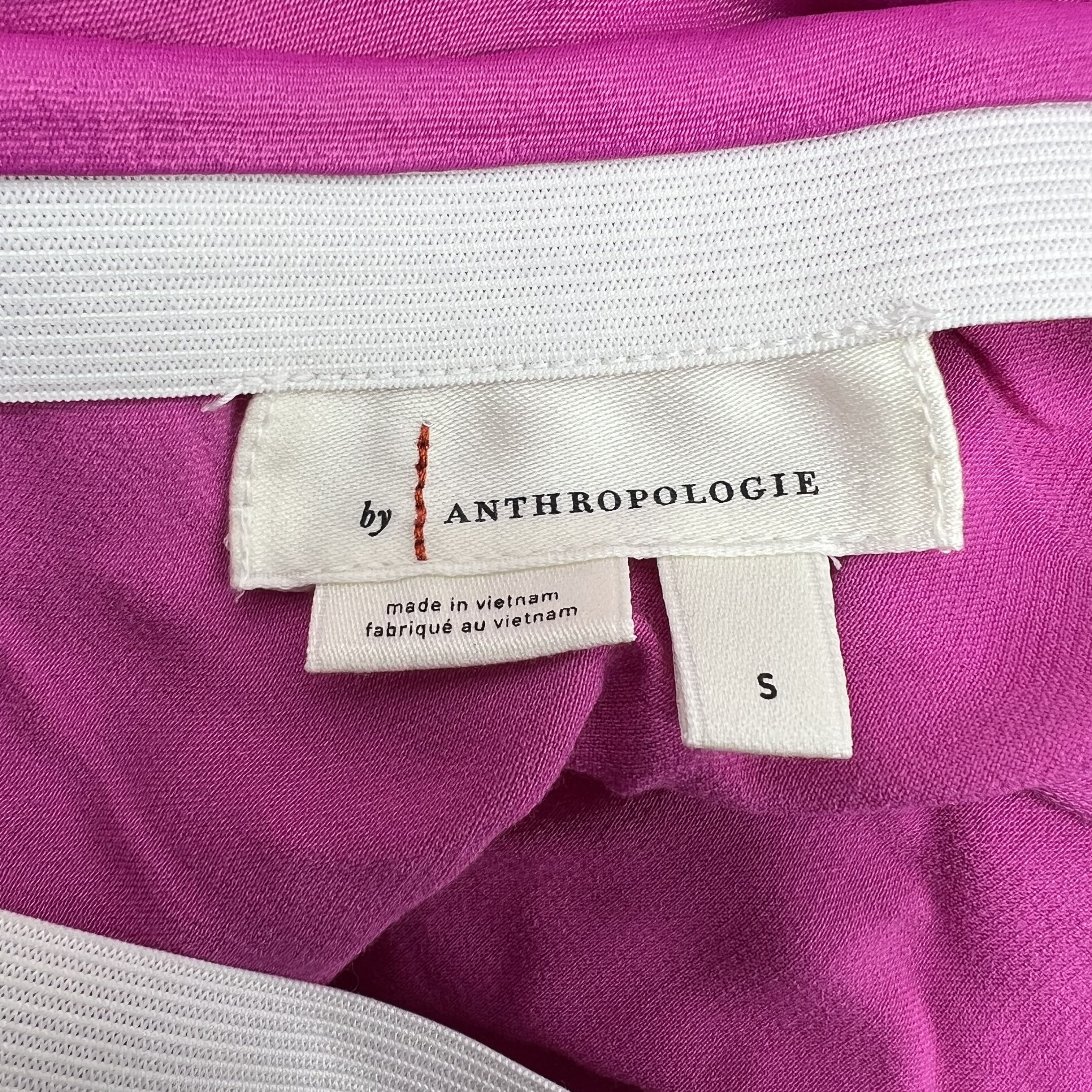 Anthropologie Maeve Green Ribbed T-Shirt Magenta Skirt Set Women's Small