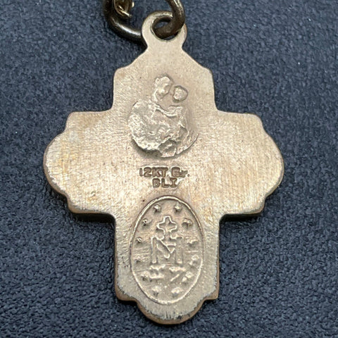 Vintage 12K Gold Filled 4-Way Cross Religious Medal Pendant Necklace 1.87g 18"
