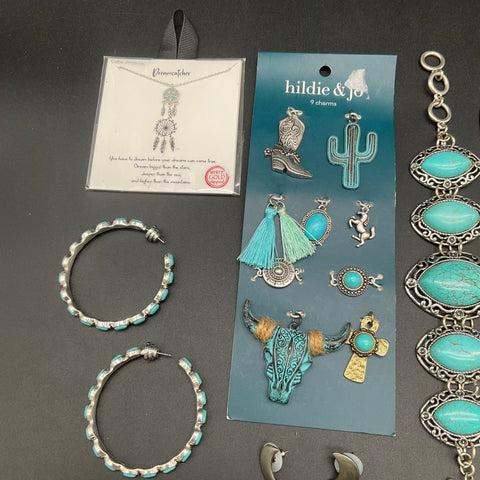 Southwestern Western Jewelry Lot Squash Blossom Naja Turquoise Color 21pc