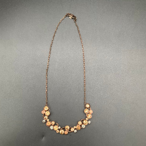 Givenchy Bronze Tone Crystal Bubble Cluster Necklace Amber Tones 16"