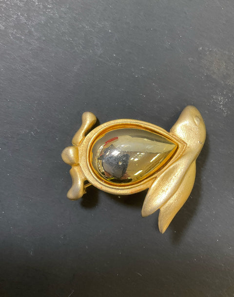 Vintage Bunny Rabbit Brooch Jelly Belly Gold Tone Shiny & Brushed Finish