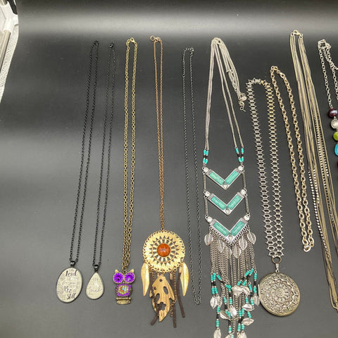 Fashion Costume Jewelry Lot 1.1 lbs Necklaces Statement Boho Beaded Owl Cross