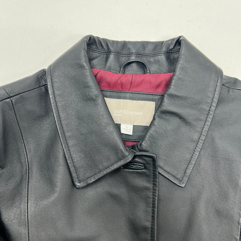 Croft & Barrow Black Genuine Leather Button Front Jacket Blazer Women's Size L