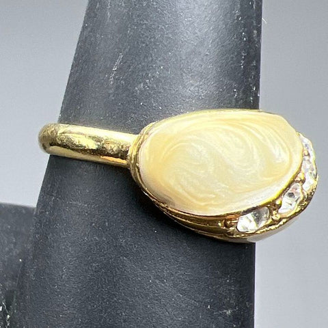 Avon Tailored Elegance Gold Plate Enamel Rhinestone Ring Size 8.25 4.75g