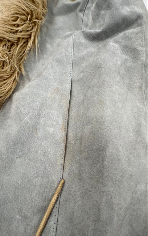 Wilson's Leather Maxima Women's Gray Suede Long Vest Faux Fur Trim Boho Sz XL