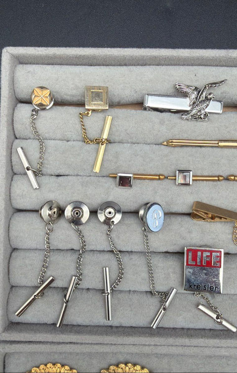 Vintage Mens Jewelry Lot Cufflinks Tie Clips Tacks Collar Bar Kreisler Yale