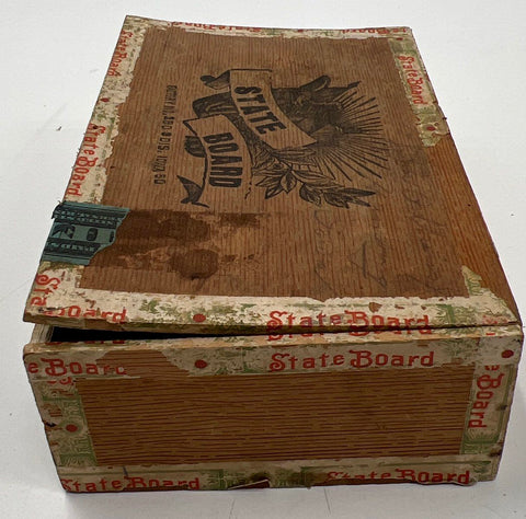 Antique State Board Wooden Cigar Box Iowa Factory 180 Boar Head Logo Early 1900s