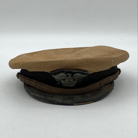Vintage WWII US Navy Officer Khaki Visor Cap Insignia Size 7 1/4