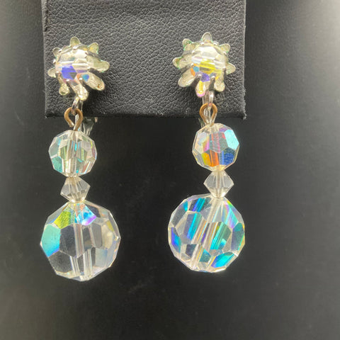 Vintage AB Crystal Jewelry Lot 5pc Necklace Bracelet Clip-On Earrings Set