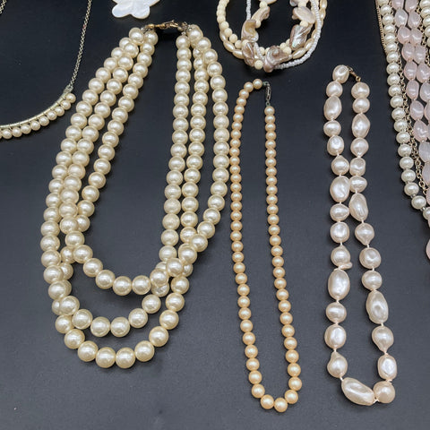 Faux Pearl Shell Beaded Necklace Jewelry Lot of 9 Vintage Style Multi-Strand