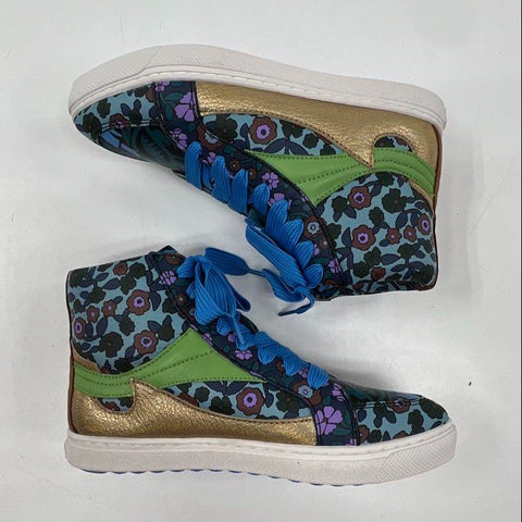 Coach C203 Floral Leopard Print Metallic Gold High Top Sneakers Women's Size 8