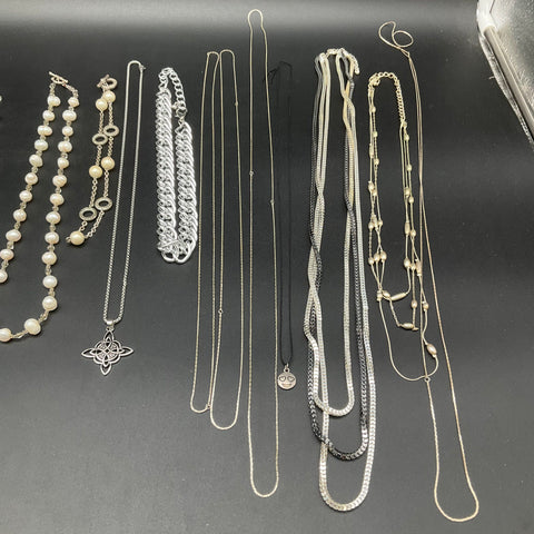 Vintage to Modern Costume Jewelry Necklace Lot 14 Pc Rhinestone Faux Pearl