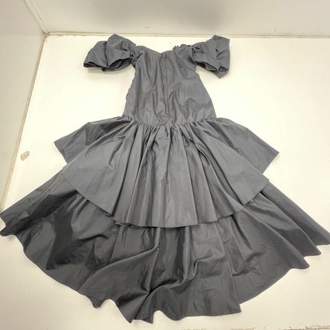 Vintage 80s Zum Zum Black Puff Sleeve Tiered Ruffle Prom Dress Goth Sz 5/6