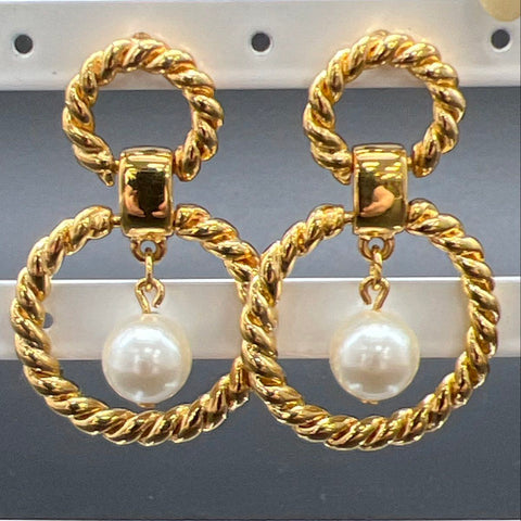 Vintage Earrings Jewelry Lot 4 Pairs Pierced Clip-On Faux Pearl Rhinestone Drop
