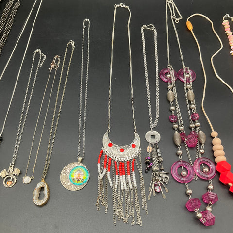 Boho Eclectic Necklace Jewelry Lot of 11 Crescent Moon Tree of Life Pendants