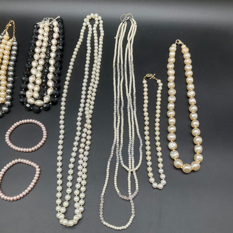 Vintage Faux Pearl Costume Jewelry Lot 10 pc Necklaces Bracelets Multi-Strand