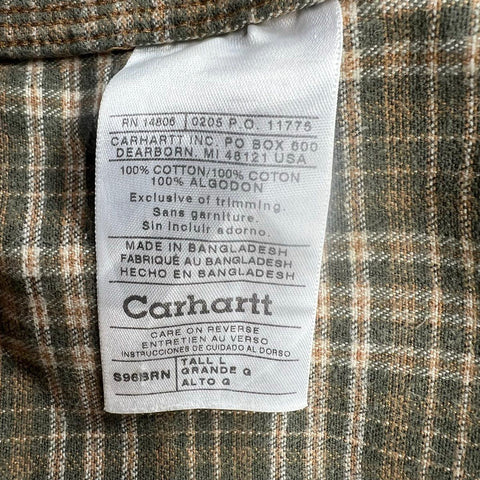 Vintage Y2K Carhartt S96 Brown Flannel Lined Shirt Jacket Men's L Tall