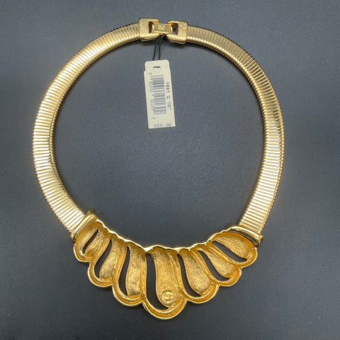 Vintage Napier Gold Tone Peach Enamel Omega Choker Necklace 16" Signed NWT